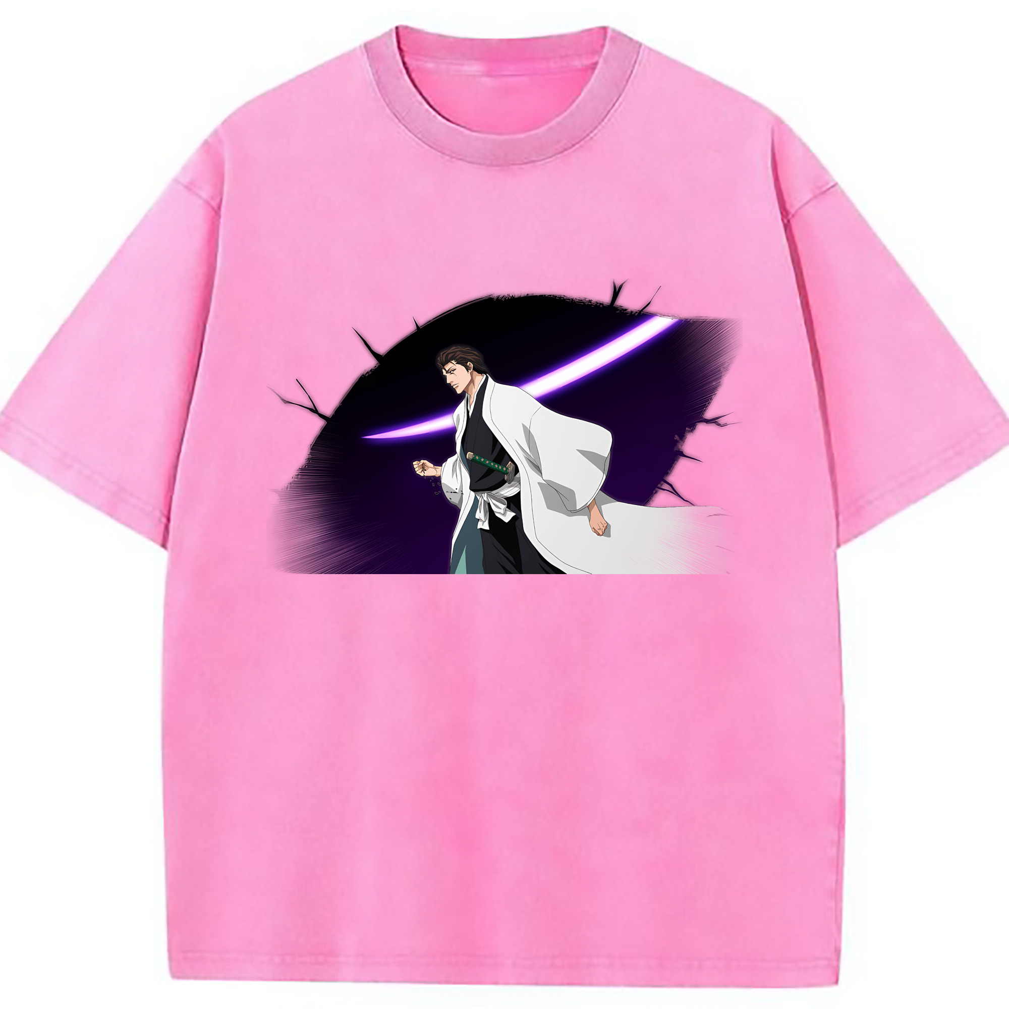 （画像用） ブリーチ 藍染 惣右介（あいぜん そうすけ） BLEACH Aizen Sousuke 綿100% ヴィンテージ風 半袖Tシャツ（フロントプリント）